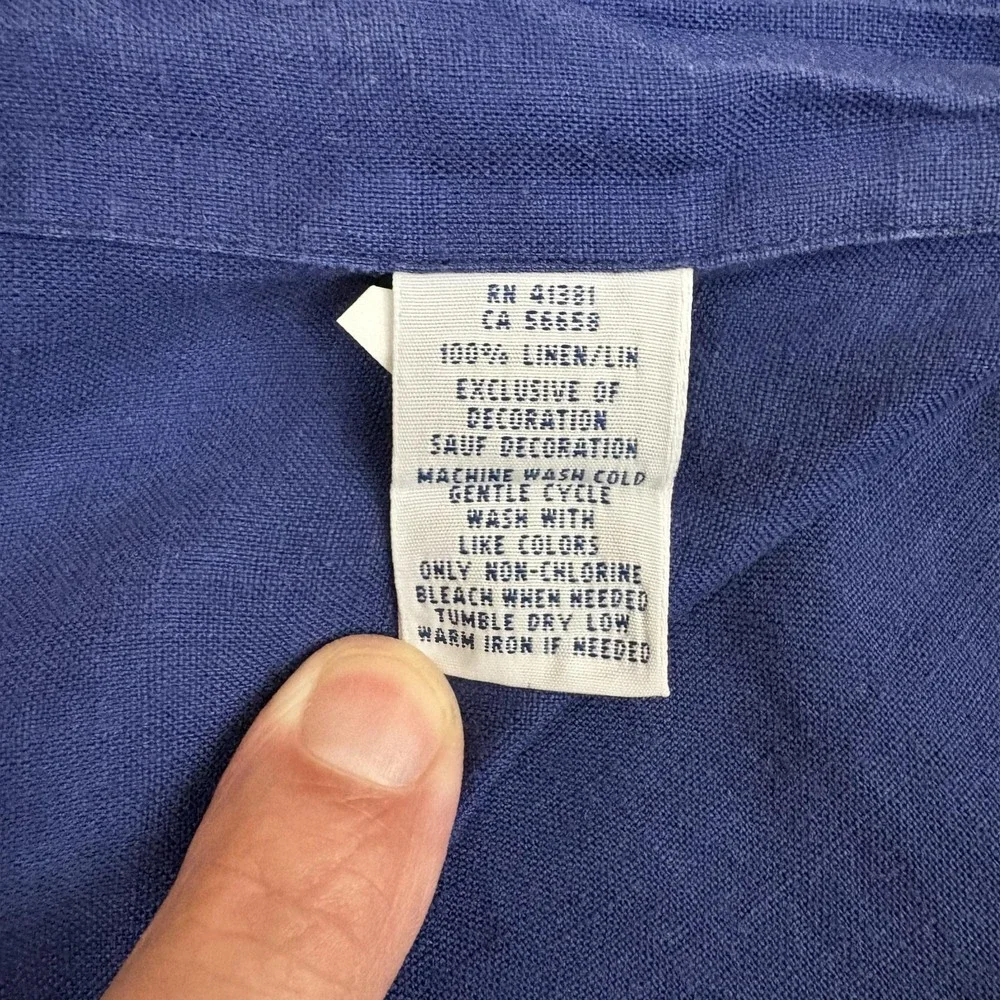 Ralph Lauren Linen Shirt Mens XL Blue Short Sleeve Button-Down Casual Pony Logo